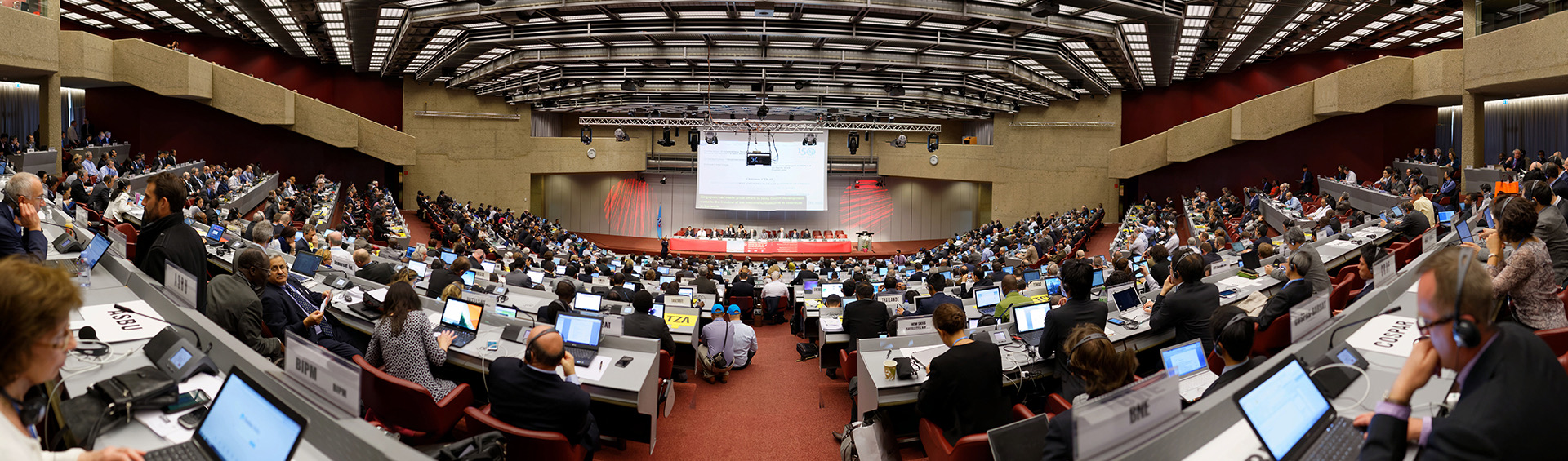 International conference hall where simultaneous interpreting is used